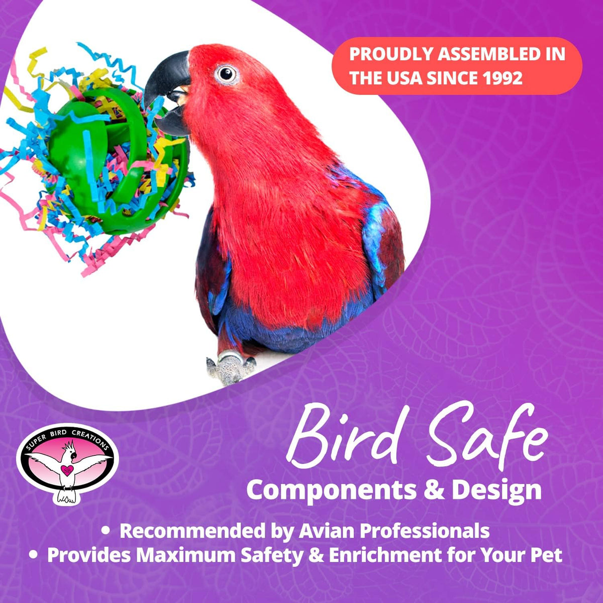 Super Bird Creations SB760 Waffle Ball Stuffers Toy, Colorful Bird Toys with Crinkle Shred, Satisfies Pulling & Preening, Relieves Boredom, Ideal Foraging Toys for Parrots, Medium/Large Birds Set of 3