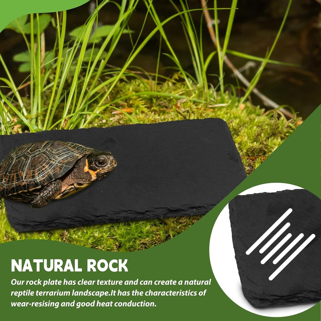 kathson 2 PCS Reptile Basking Platform (15.7 x 11.8 inches), Natural Rock Plate Turtle Food Bowl Feeding Dish Resting Terrace Habitat Decor for Tortoise Turtle Lizard Bearded Dragon Crested Gecko
