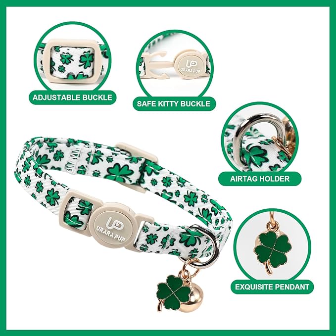 Cat Collar, Spring Green Shamrock Cat Collar - Image 3