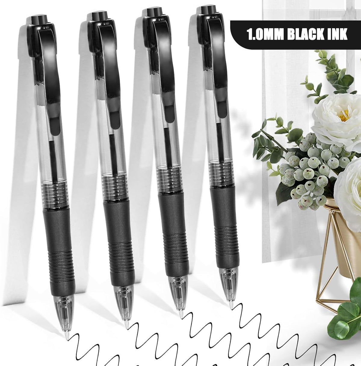 deegtran Pens Bulk, 50 Pack No Bleed Black Ink Click Pens with Soft Grip, Wholesale Retractable Ballpoint Pens for Office School, Medium Point Smooth 1.0MM