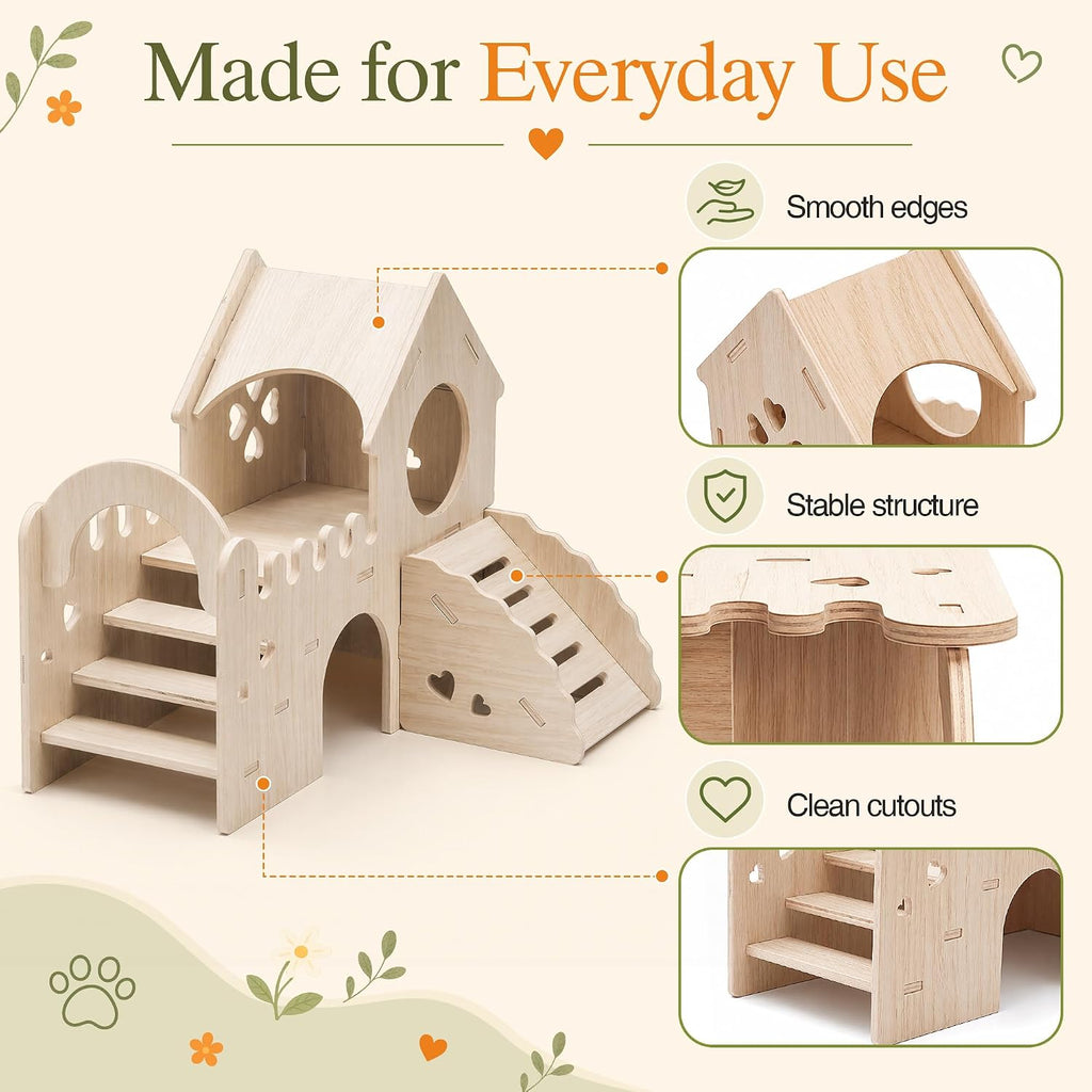 Wooden Hamster & Guinea Pig Castle Hideout, Double-Decker Maze Hut