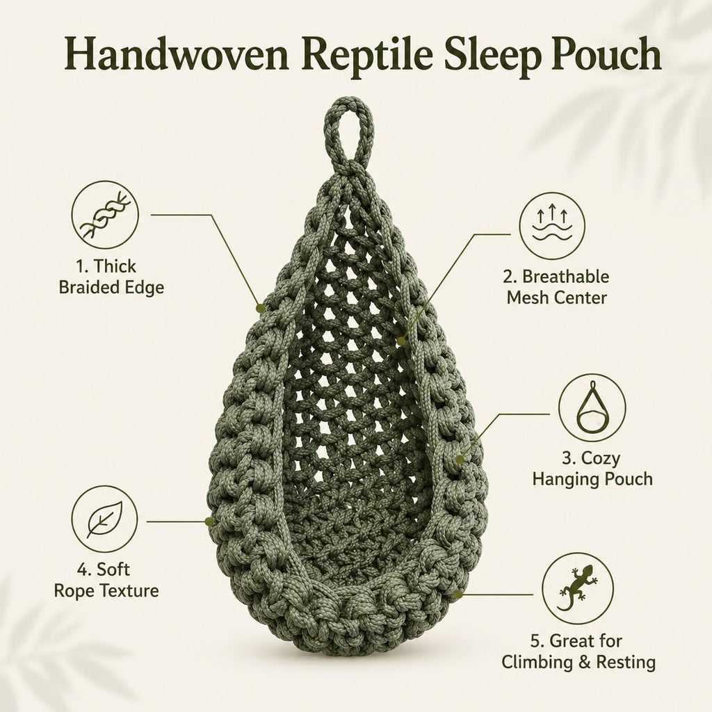 Snake Hammock for Terrarium, Handwoven Reptile Hanging Sleep Pouch, Soft Rope Hideout for Gecko, Small Lizard Tank Accessories(Black)