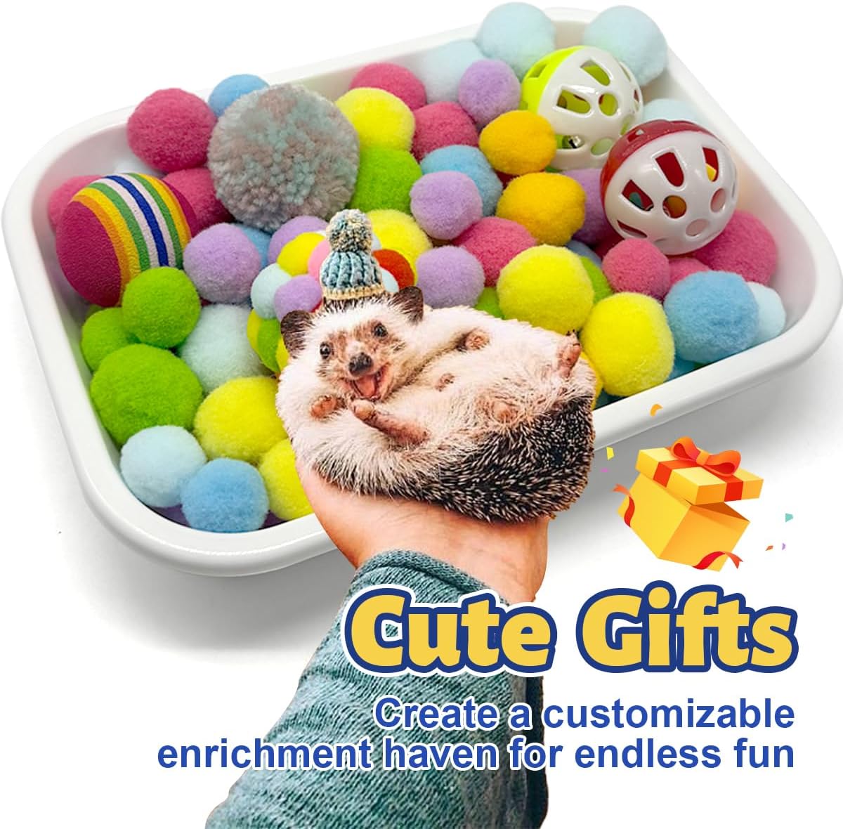 Funny Hedgehog Cage Accessories Enrichment Toys, Cute Sandbox and Ball Toys, Small Animal Accessories for Hedgehog Hamster Ferret