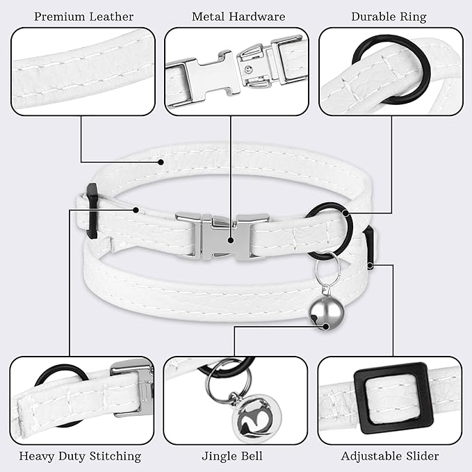 Leather Cat Collar with Buckle and Removable Bell - Image 5