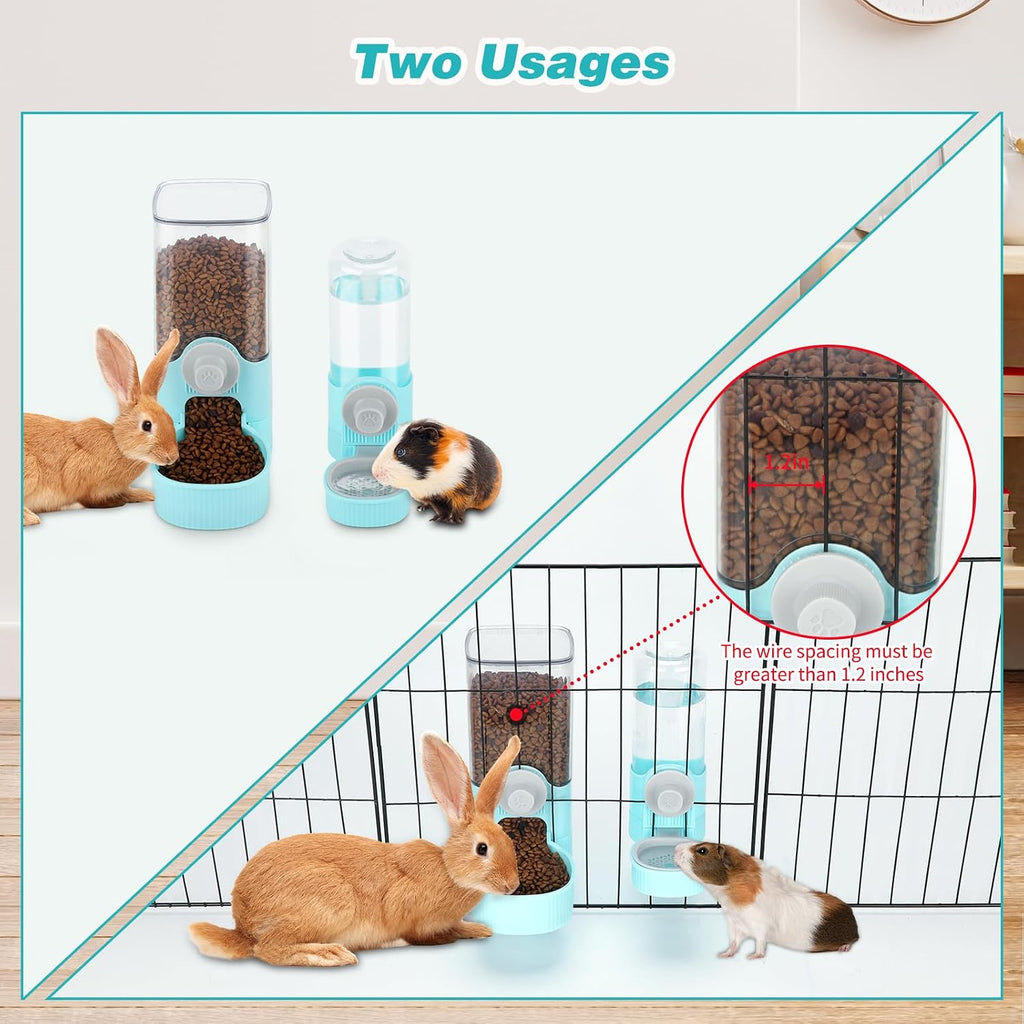 YUEPET Bunny Water Dispenser and Rabbit Food Dispenser Set, Rabbit Feeder
