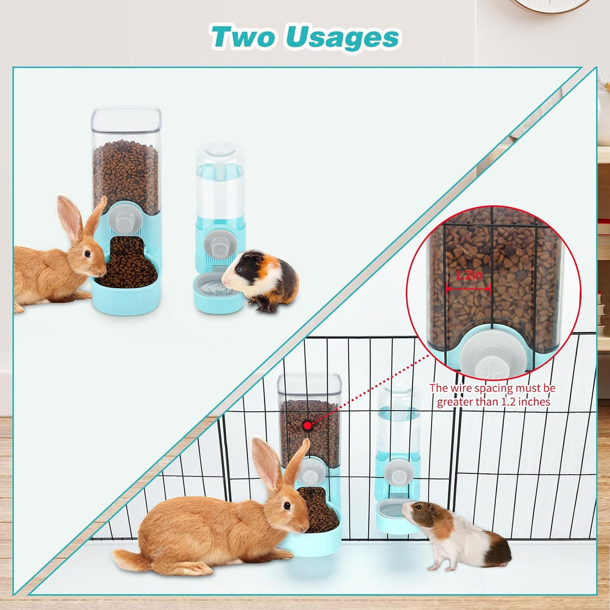 YUEPET Bunny Water Dispenser and Rabbit Food Dispenser Set, Rabbit Feeder