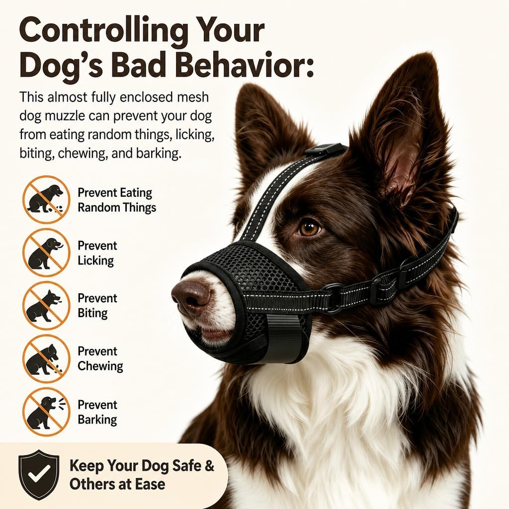 Freezx Muzzle for Dogs, Soft Mesh Breathable Adjustable Reflective Dog Muzzles to Prevents Scavenging Fierce Barking Biting Chewing, Ideal for Grooming Walking Vet Visits Allows Panting and Drinking