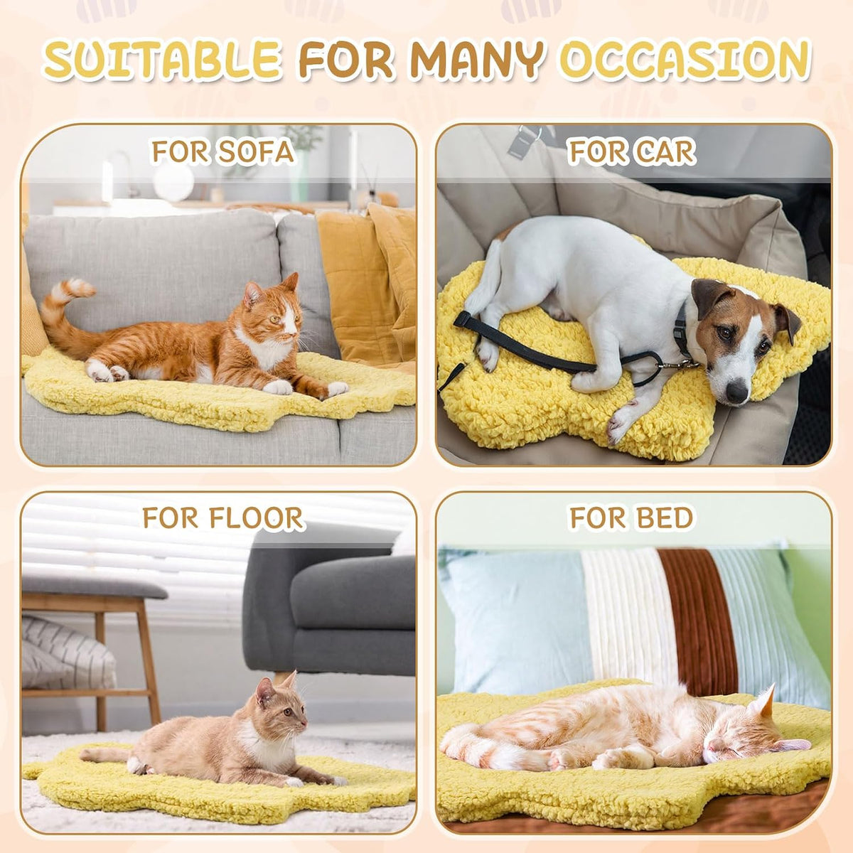 3Pack Self Warming Pet Bed Leaf Pad, Light Yellow, Medium-18 x24