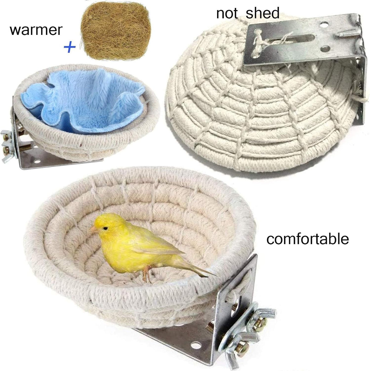 Hamiledyi Handmade Cotton Rope Nest Parakeet Bed Breeding Nest Small Parrot Cage Hatching Nesting for Cockatiel Canary Lovebird Finch and Other Small Birds