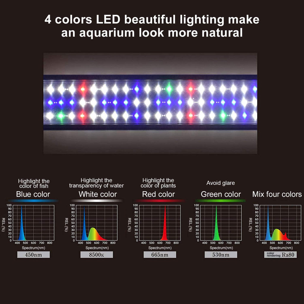 Upgraded Aquarium Light LED Full Spectrum 48-60 inch Foldable Hood Lamp for Freshwater Marine Plant Multi-Color Decorations Light (24"+24")