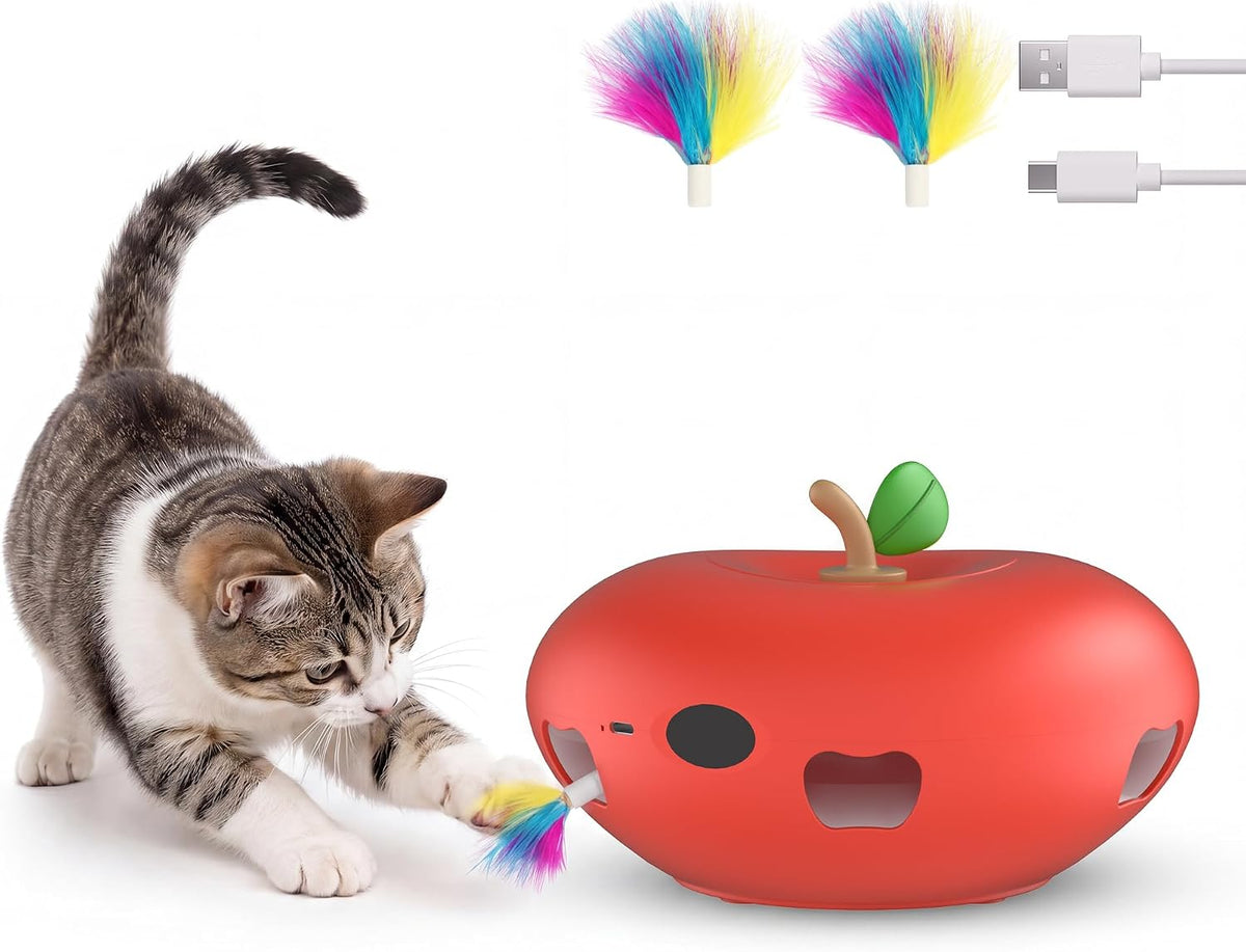 Cat Toys Rechargeable Interactive itten toys , Smart Sensor Automatic Feather Toy with 7 Random Holes, Quiet USB Powered Pop-Up Kitten Toy Simulates Hunting for Indoor Cats, green