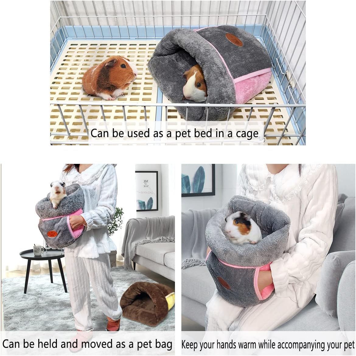 LEFTSTARER Guinea Pig Bed Cuddle Sack Warm Soft and Cuddly Carrier Nest House Cage Accessories for Rat Ferret Hedgehog Squirrel Chinchilla Small Animal Sleeping Bedding (2.Brown)