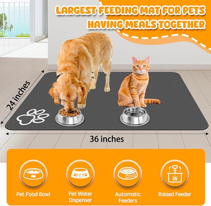 Dog Food Mat, Non Skid Cat Bowl Mat, No Stains Quick Dry - Image 2