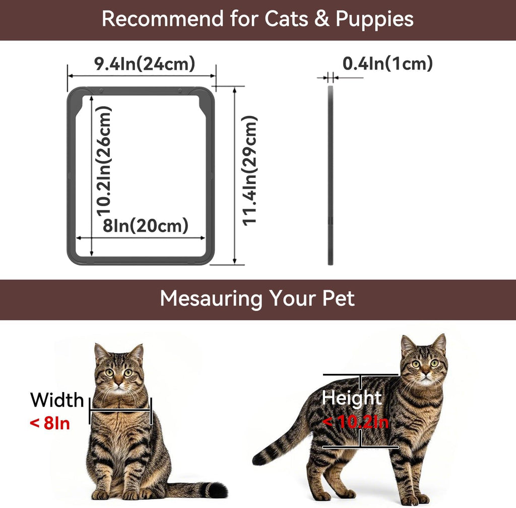 Cat Door for Screen Door with Magnetic Auto-Close, Dual Lockable Tabs Doggy Screen Door, Pet Easy Access for Sliding Screen Door & Window
