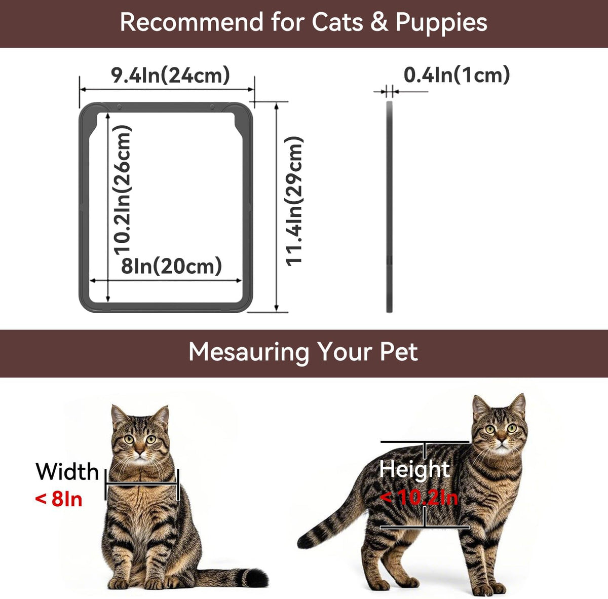 Cat Door for Screen Door with Magnetic Auto-Close, Dual Lockable Tabs Doggy Screen Door, Pet Easy Access for Sliding Screen Door & Window
