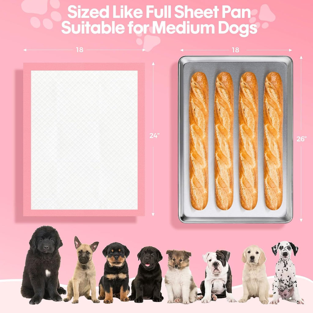 BinetGo Pink Disposable Pee Pads for Dogs, 50 Count 18” x 24” Medium Wee Wee Pads for Urine, Extra Absorbent Unscented Puppy Pads, Pet Training Pads for Dogs, Pink Doggy Pee Pads for Indoors