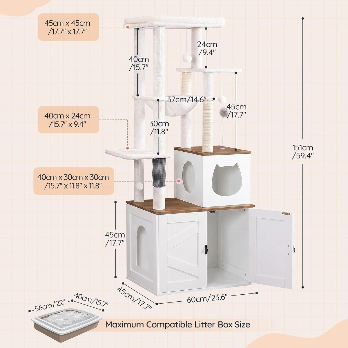 HOOBRO Cat Tree with Litter Box Enclosure, Tall Cat Tower for Indoor Cats