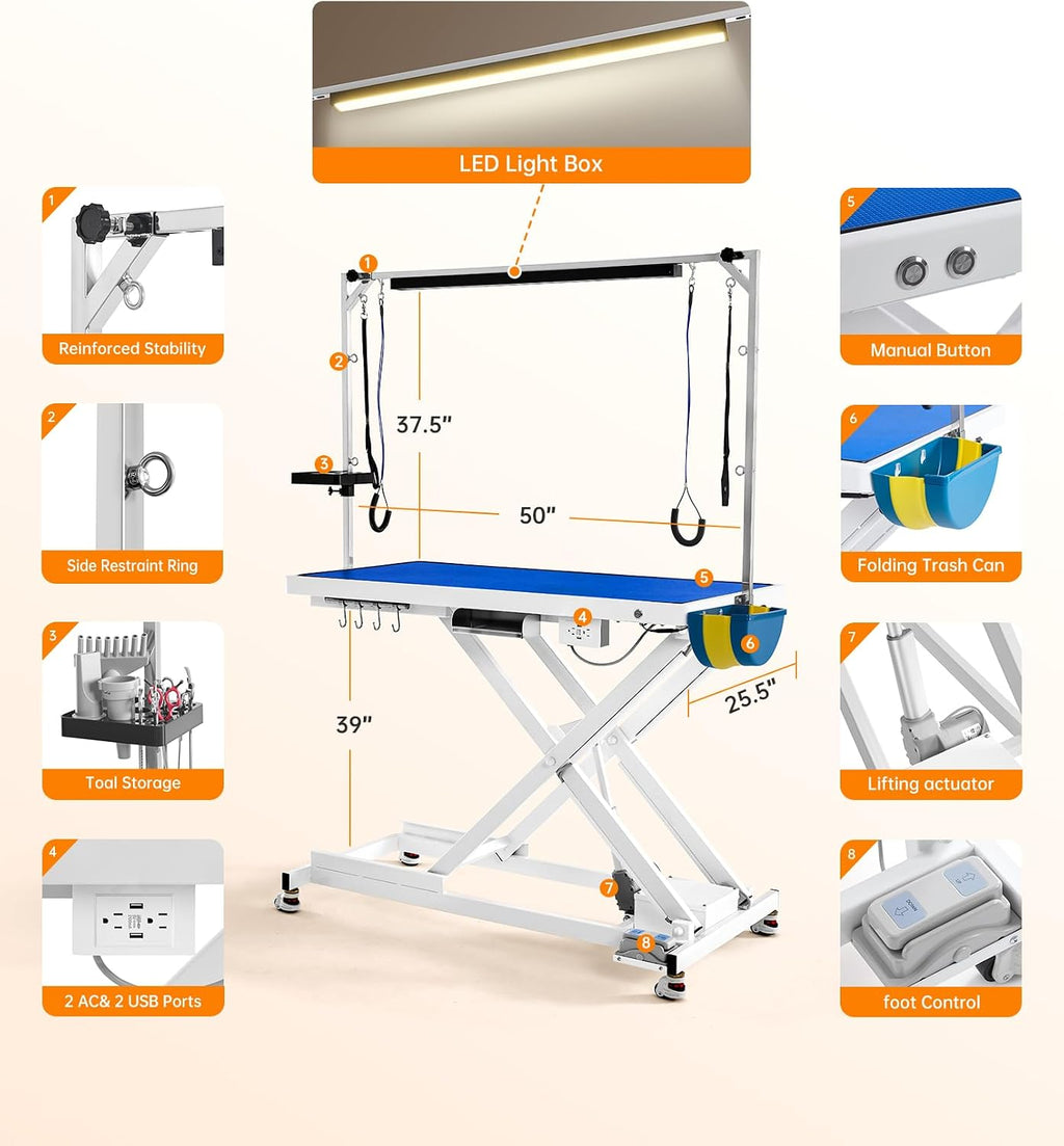 POLIMO Professional LED Electric Dog Grooming Table - Heavy Duty