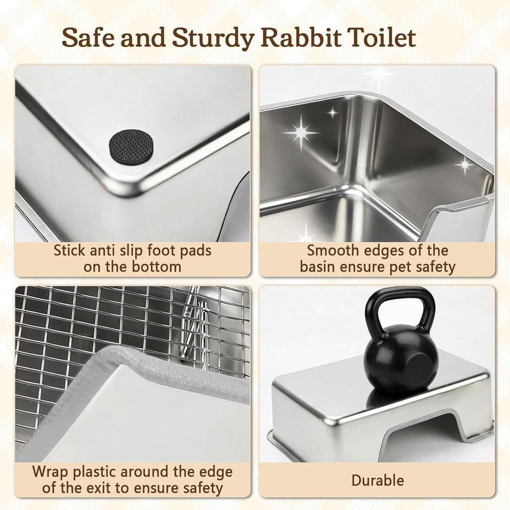 Rypet Large Stainless Steel Rabbit Litter Box Set for Small Animals