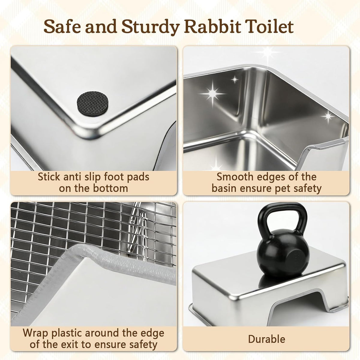 Rypet Large Stainless Steel Rabbit Litter Box Set for Small Animals
