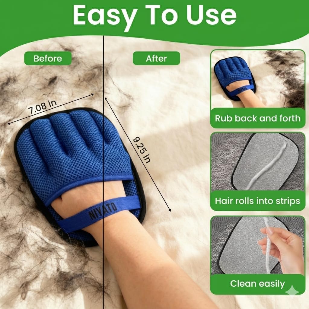 2 Piece Set- Pet self Cleaning Slicker Brush for Dogs and Cats, and Upgraded electrostatic, Washable pet Hair Removal Glove for Clothes and Furniture, pet Grooming Supplies for Shedding Problems