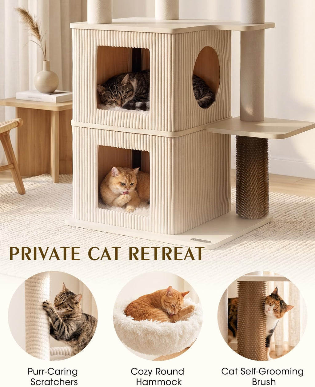 Wood Cat Tree for Indoor Cats, Modern Cat Tower with Sisal Scratching Posts