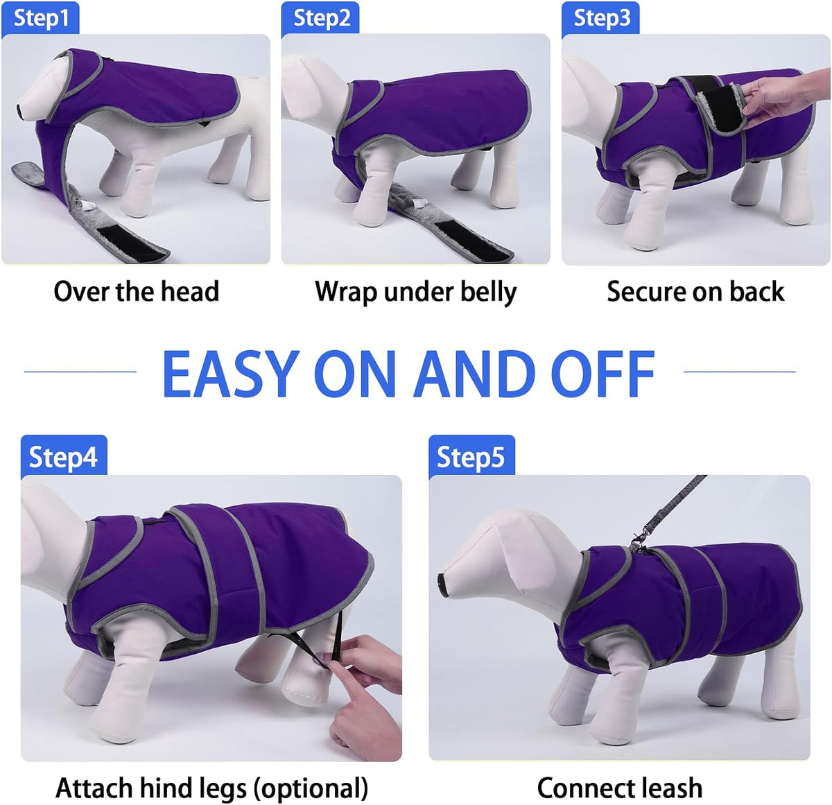 MIGOHI Warm Dog Coat Waterproof Winter Dog Jacket, M, Purple