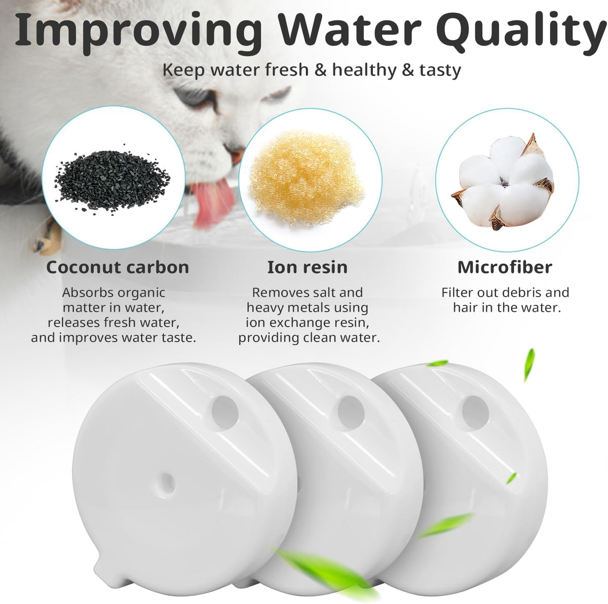 8Pcs Gravity Pet Water Fountain Filters, Automatic Pet Waterer Replacement Filters for 3.6L/4.6L/6L/8L Dog Water Dispenser(8 Filters with 1Brush)