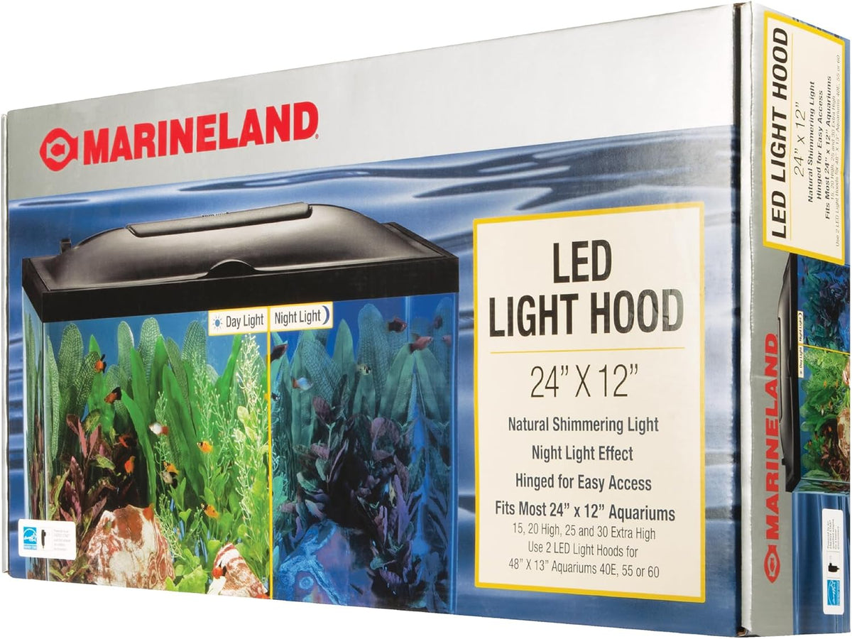 MarineLand LED Aquarium Hood 24 in x 12 in, Hinged Fish Tank Cover