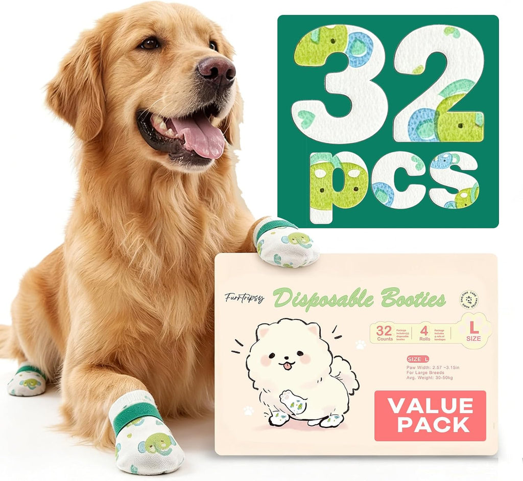 Disposable Dog Boots for Paw Licking & Hot Pavement, 32 Count, L