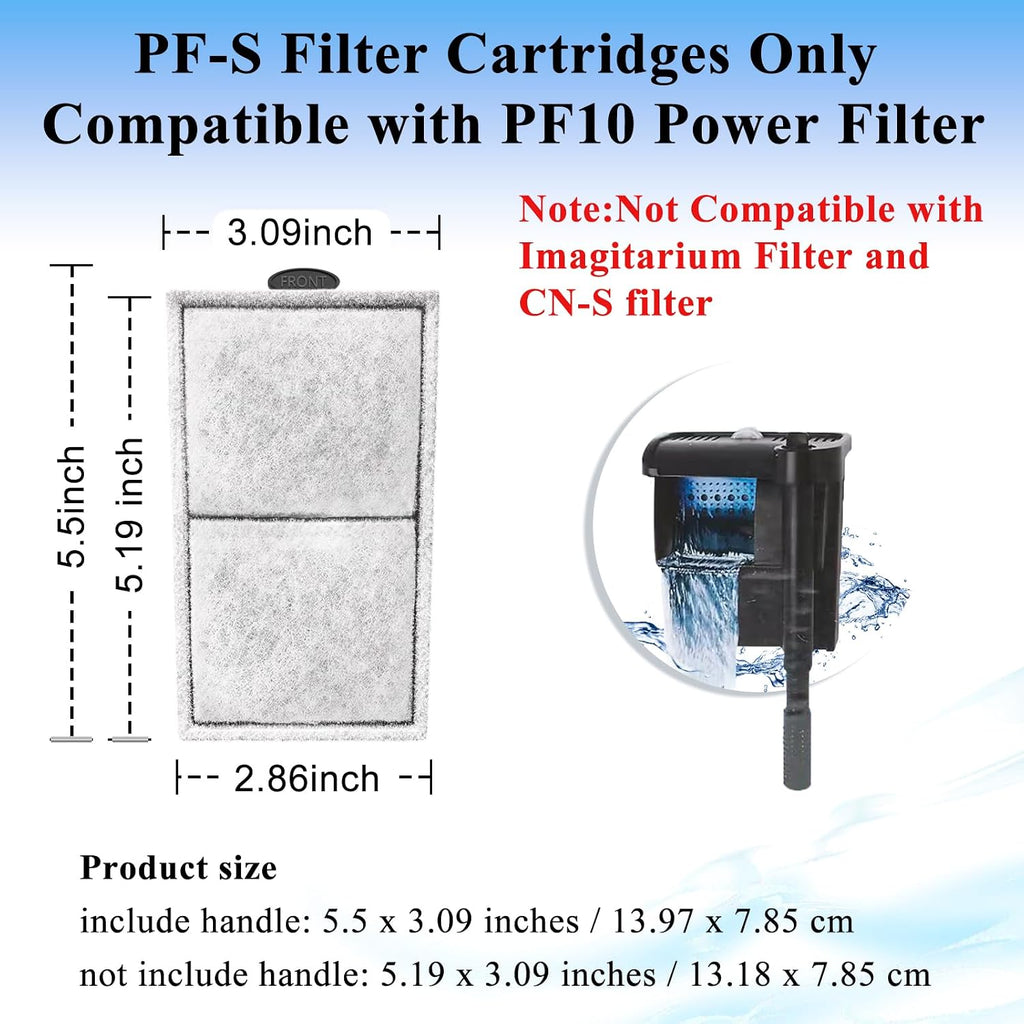 16 Pack PF-S Filter Cartridges Only Fit to Top Fin PF10 Power Filter, Fish Tank Filter Cartridges Replacement NOT Compatible with Imagitarium/CN-S Filter (5.19 x 3.09 inches, not Include Handle)