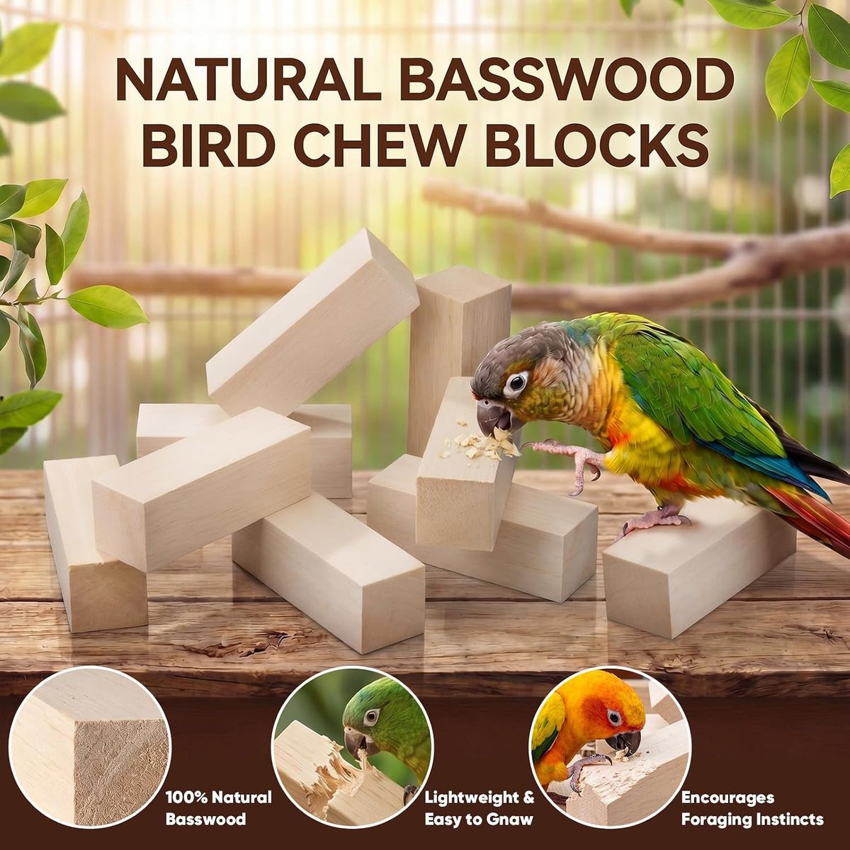 Junkin 8 Pack Balsa Wood Blocks Bird Chew Toys, 2x2x6 Inch