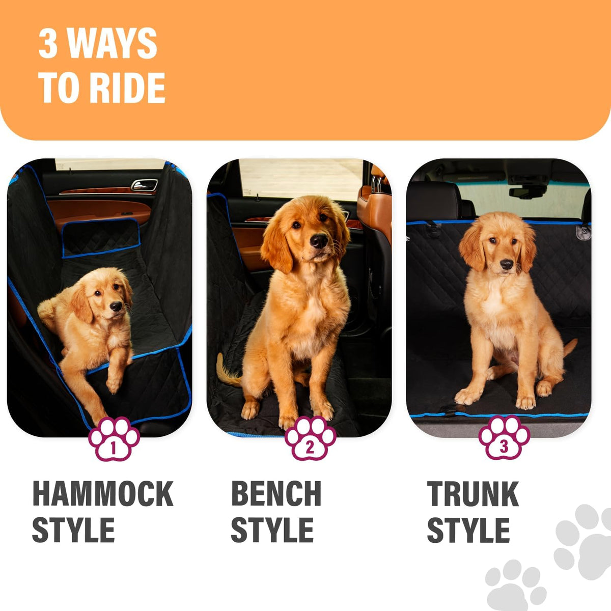 Active Pets Blue Standard Dog Car Hammock Back Seat Cover, Waterproof Backseat Cover Protector for Truck Bench Rear of Sedans or SUVs, Essential Pet Supplies Vacuum or Wipe Clean, Machine Washable