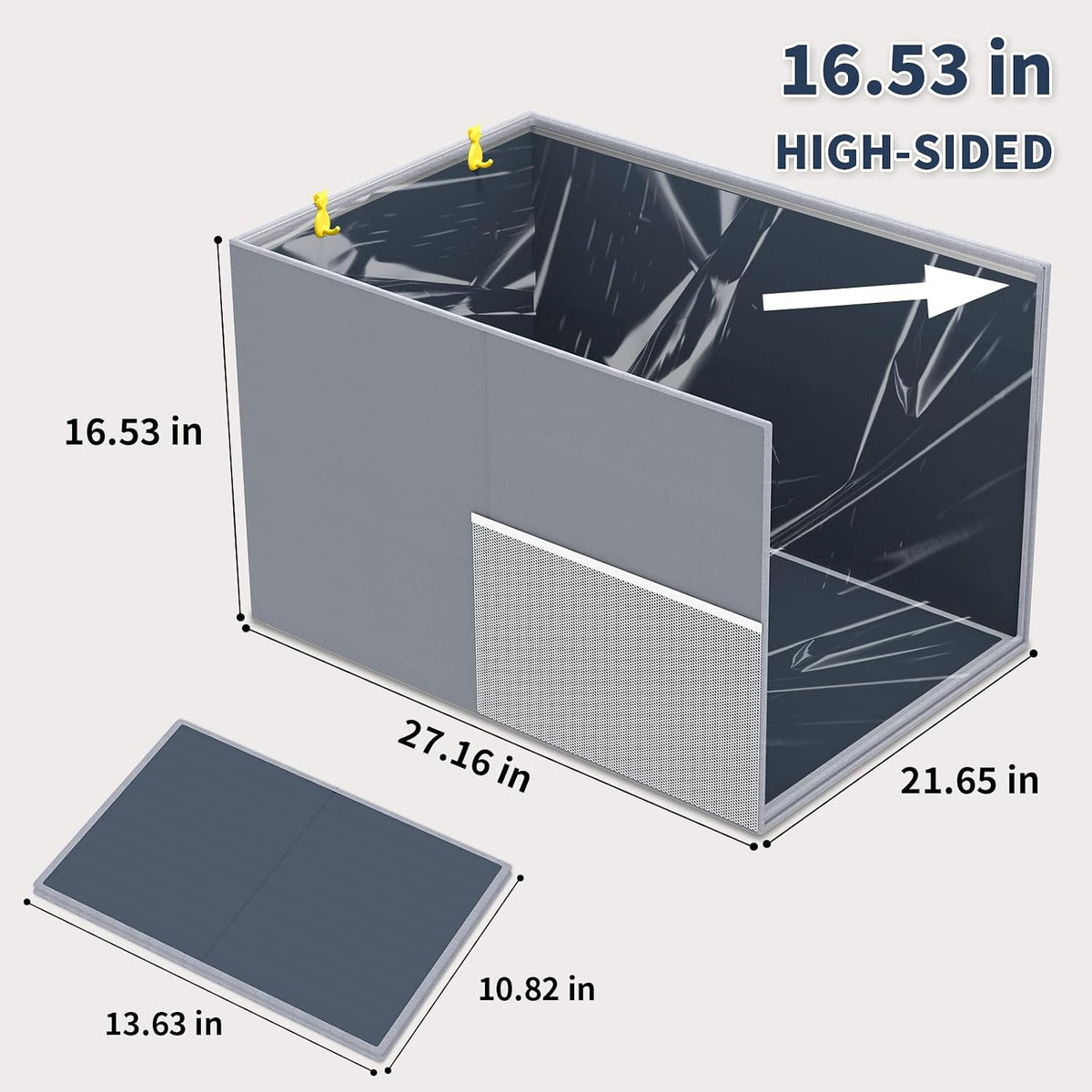 Aokeyee Gray Waterproof High Side Cat Litter Box Enclosure Splash Guard