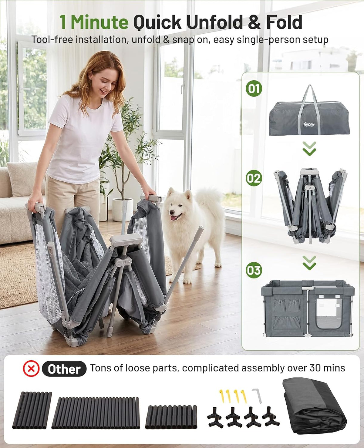 Foldable Large Dog Playpen 47.2"x47.2"x26.3" Indoor Outdoor Use