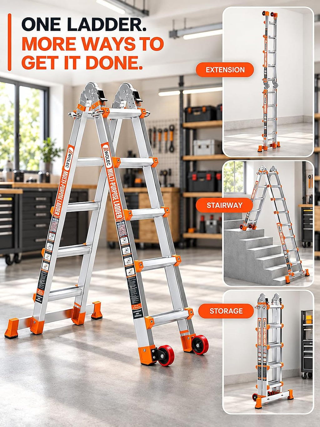17FT Multi-Position Telescoping Ladder, A-Frame and Extension