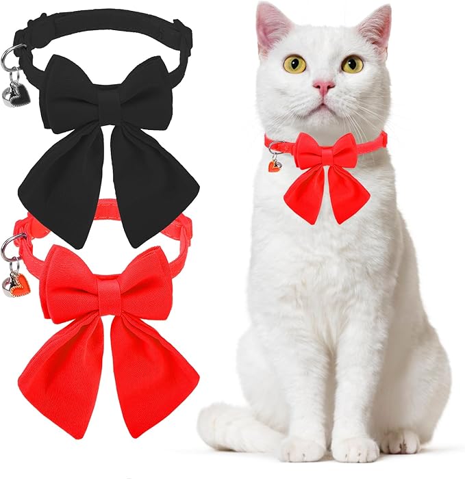 Cat Collar Breakaway with Bells, Soft Pure Cotton Bowtie Collar by DILLYBUD