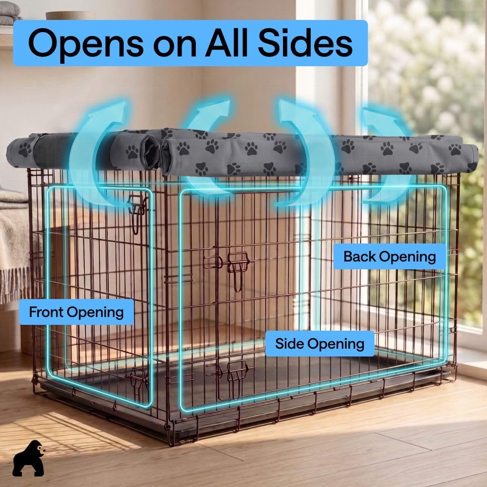 GORILLA GRIP Dog Enclosure Crate Cover Kennel Cage Topper 42in GrayBlackPaw