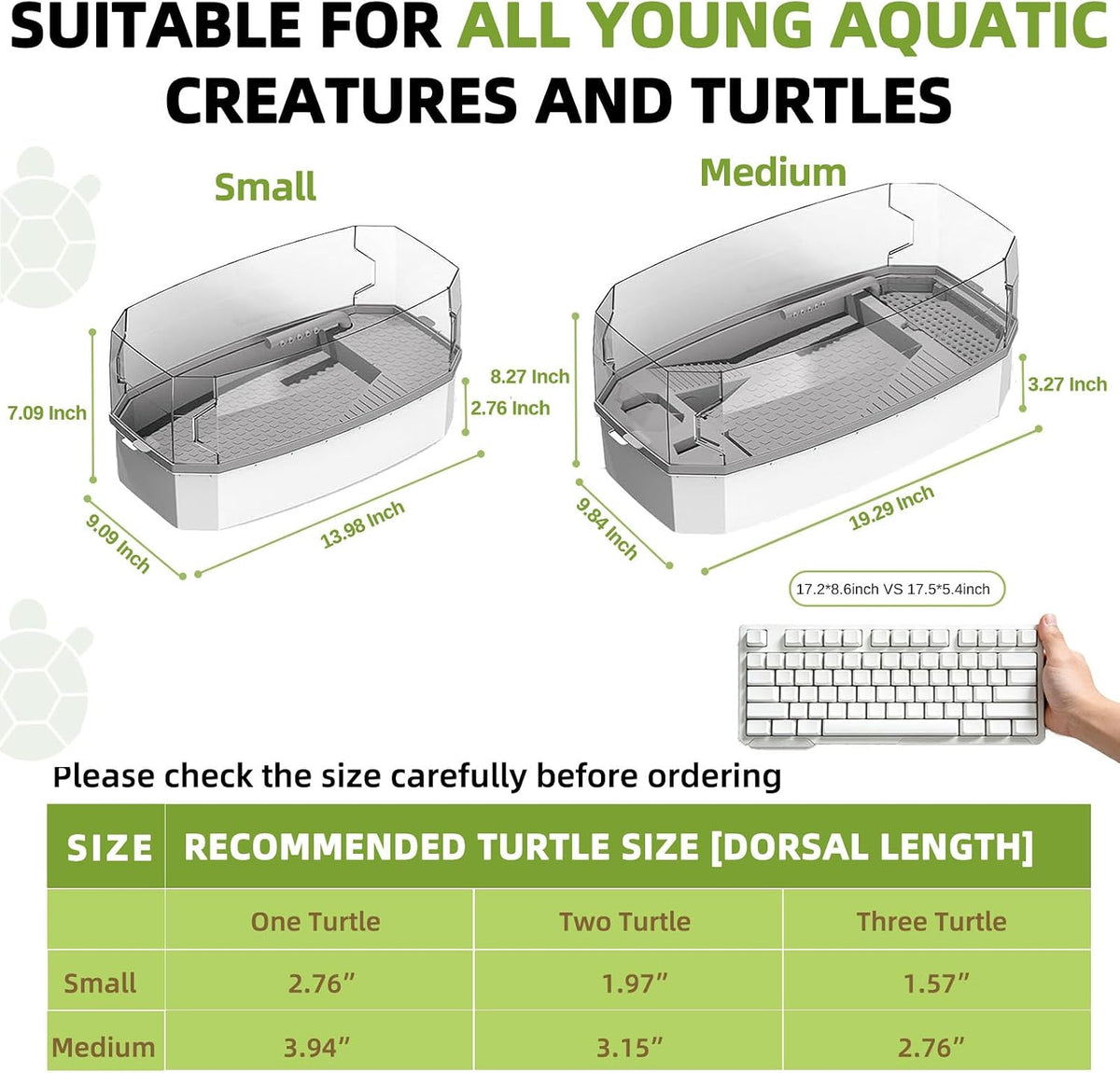 Turtle Tank Kit 3 Gal Escape-Proof with Basking Platform, Pump and Lid