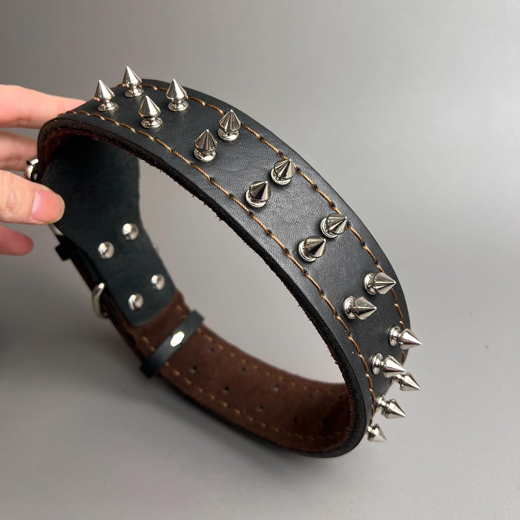 Leather Spiked Dog Collar Sturdy Durable French Bulldog Pit Bulls Doberman (Black,XS-Neck 14-18in)