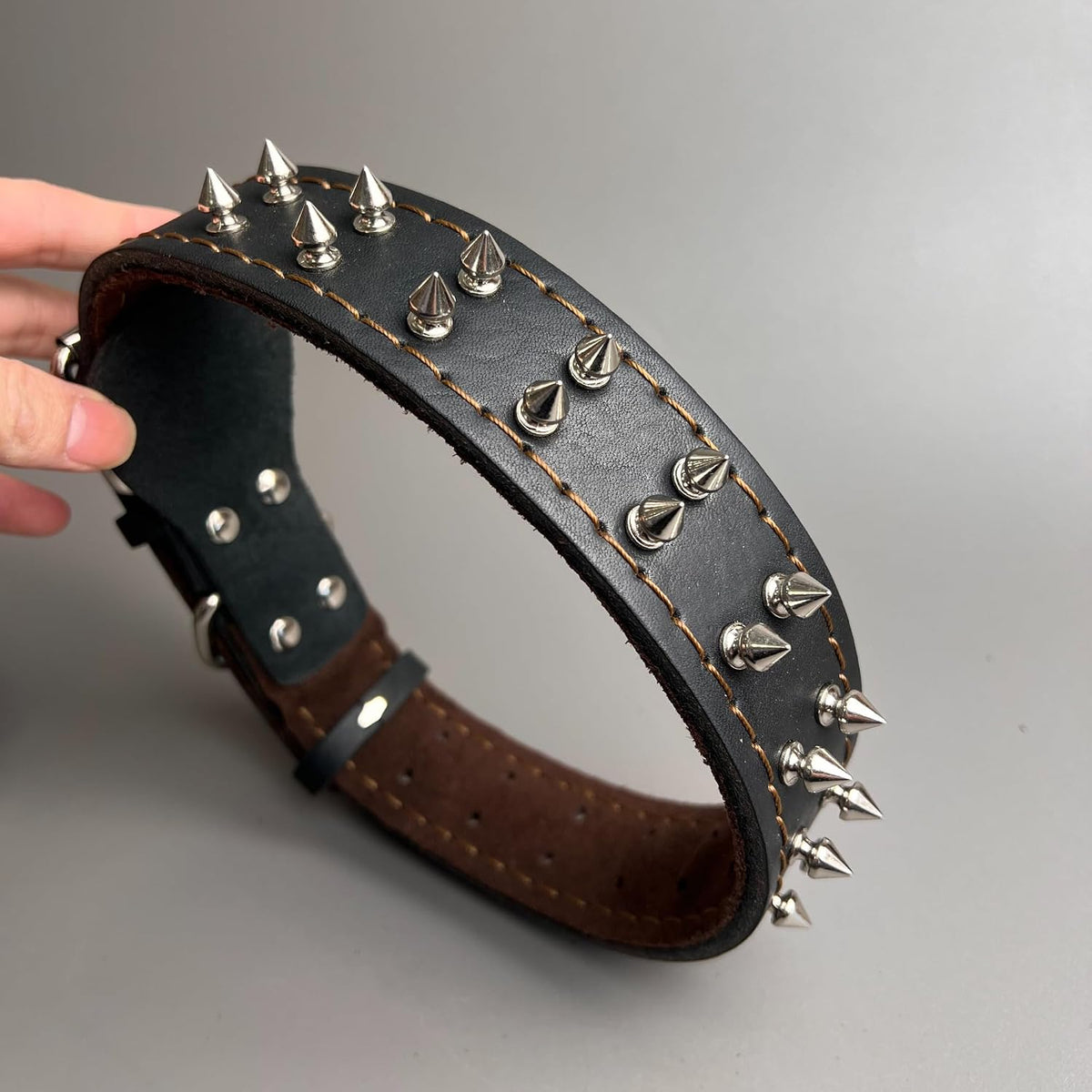 Leather Spiked Dog Collar Sturdy Durable French Bulldog Pit Bulls Doberman (Black,XS-Neck 14-18in)
