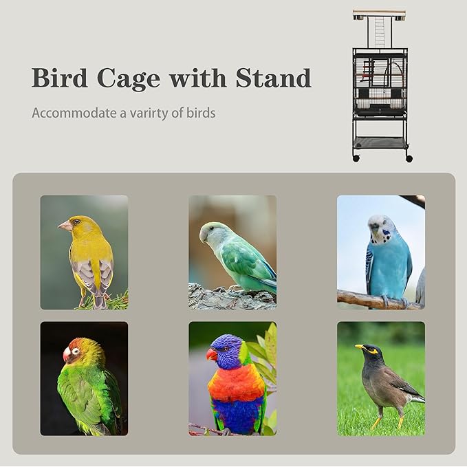 51" Small Bird Cage with Stand, Parakeet Cage, Parrot cage with Parakeet Toys - Image 9
