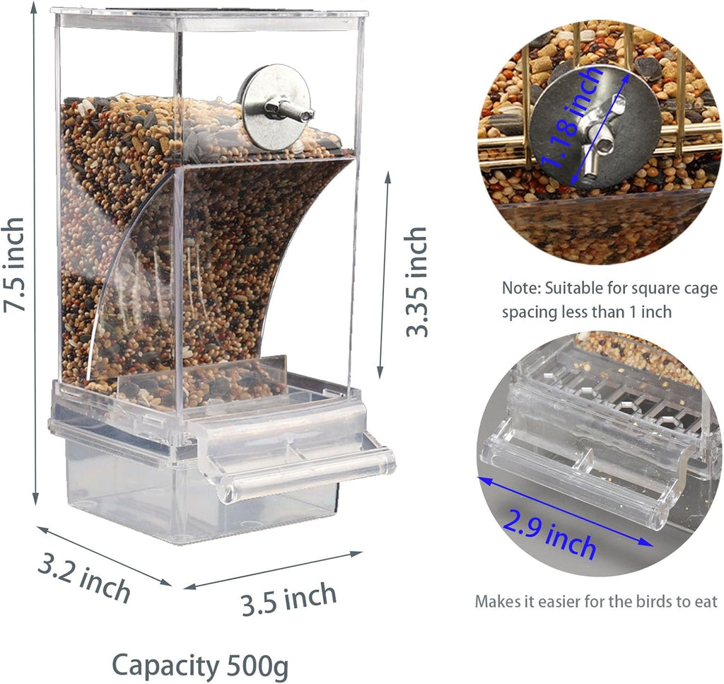 Automatic No Mess Bird Cage Feeder Acrylic Transparent Parrot Feeders