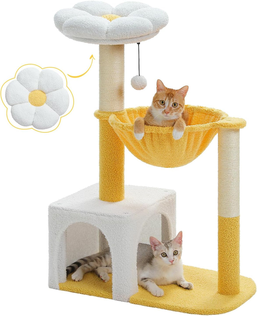 MUTTROS Flower Cat Tree with Large Metal Frame Hammock, 35" Cute Cat Tower with Sisal Scratching Posts for Small Indoor Cats, Cat Condo with Pink Top Perch for Kittens, Pink