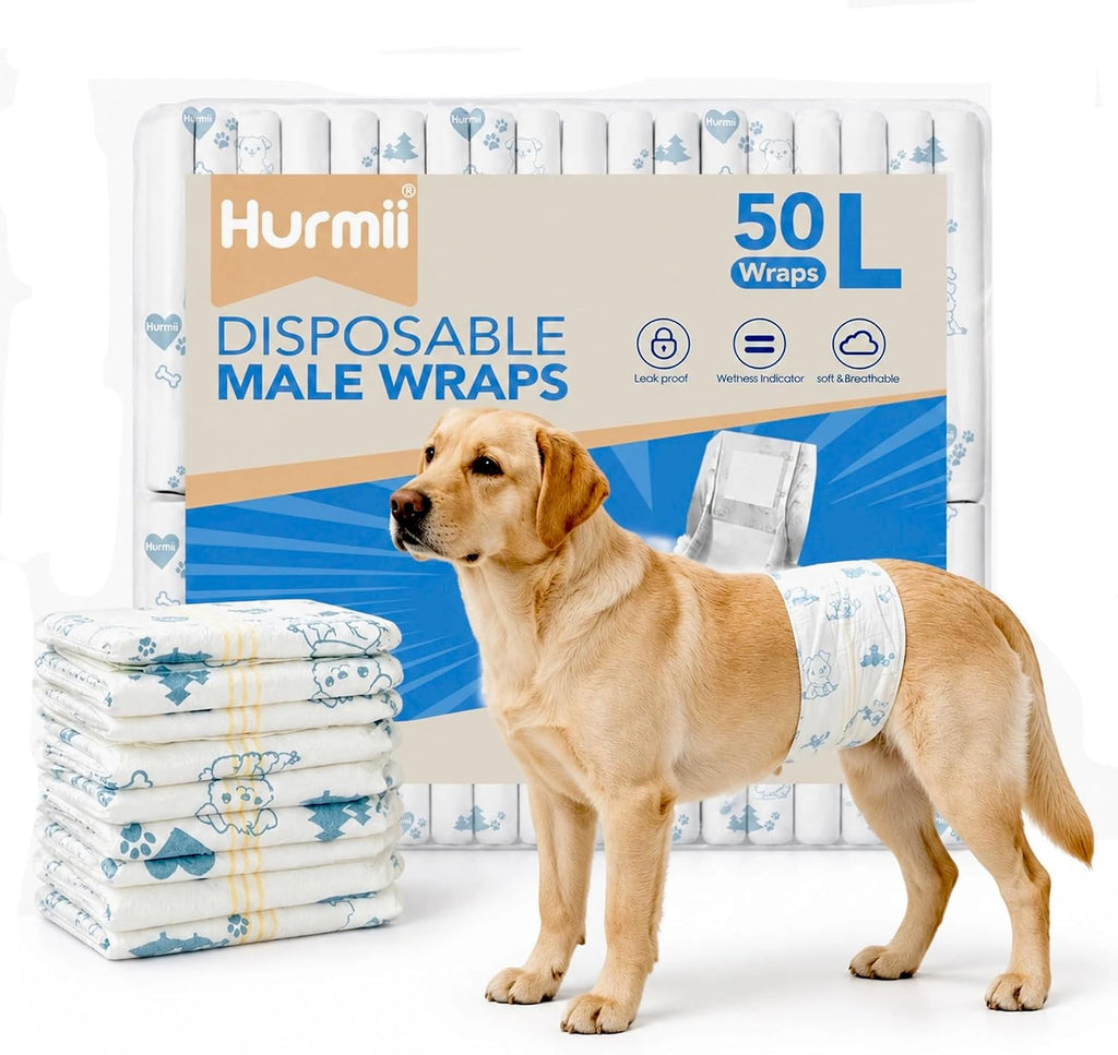 Dog Diapers Male 50Ct Disposable Super Absorbent with Wetness Indicator for Labrador,Golden Retriever, Husky,Border Collie