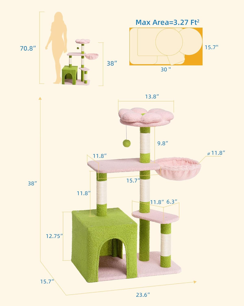 Aechonow Flower Cat Tree for Indoor Cats,41.2" Cute Cat Tree for Adult Cats