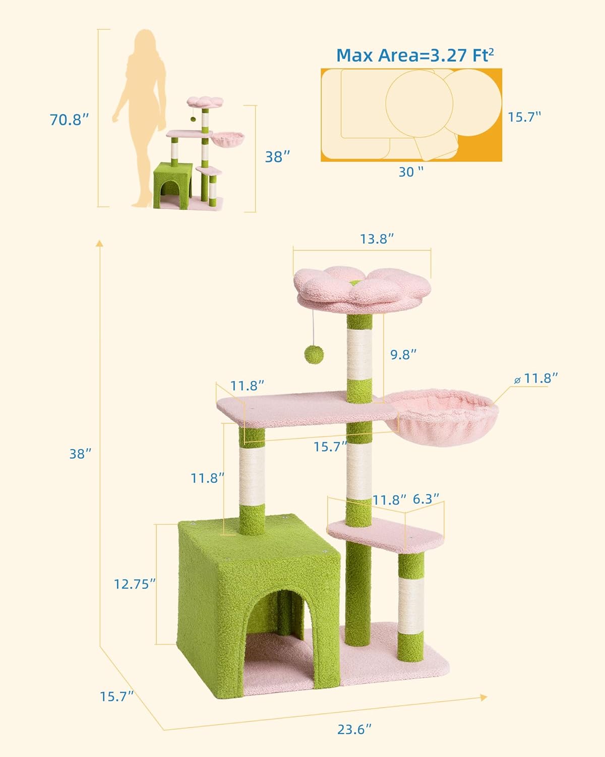 Aechonow Flower Cat Tree for Indoor Cats,41.2" Cute Cat Tree for Adult Cats