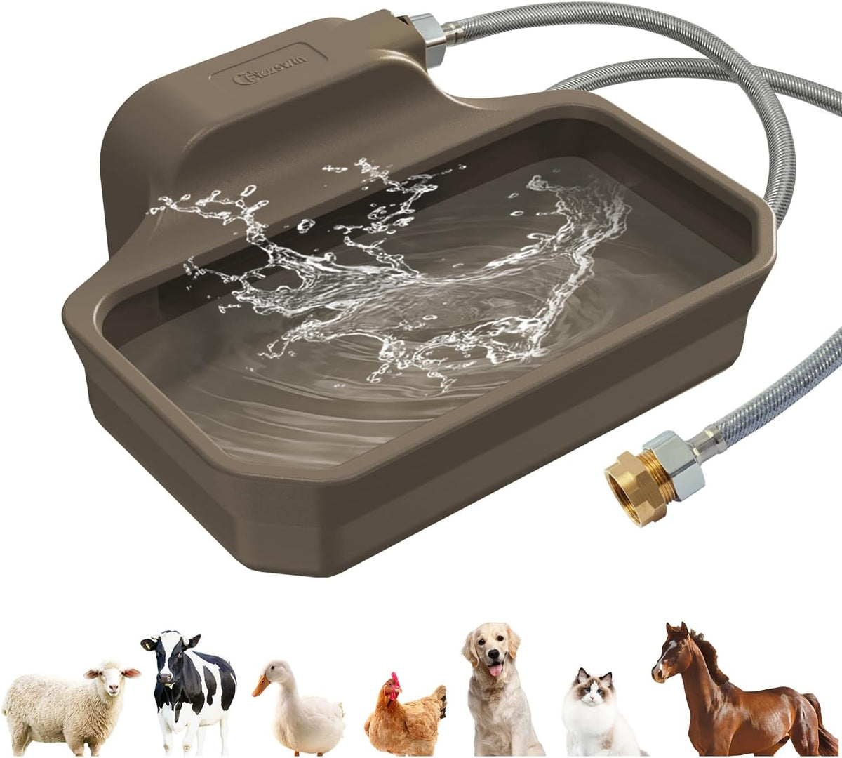 FICUSWIN 135OZ Automatic Water Dispenser for Large Dogs Patented Outdoor Dog Water Bowl Dispenser Automatic Dog Feeder Fit 3/4'' GHT Faucet Dog Waterer Include Water Hose Extra-Large Drinking Area