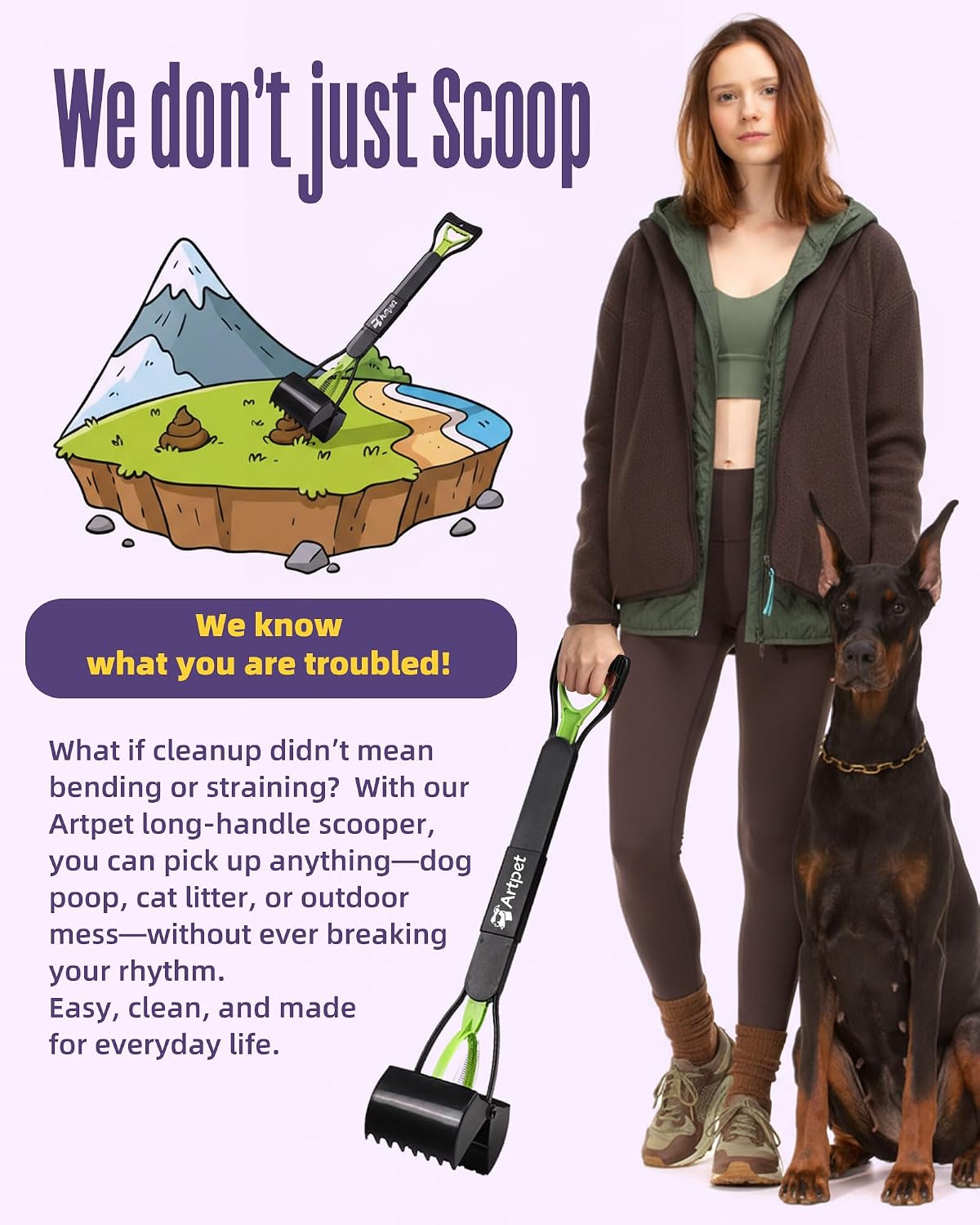 32" Dog Pooper Scooper, Long Handle Picker for Lawn & Yard