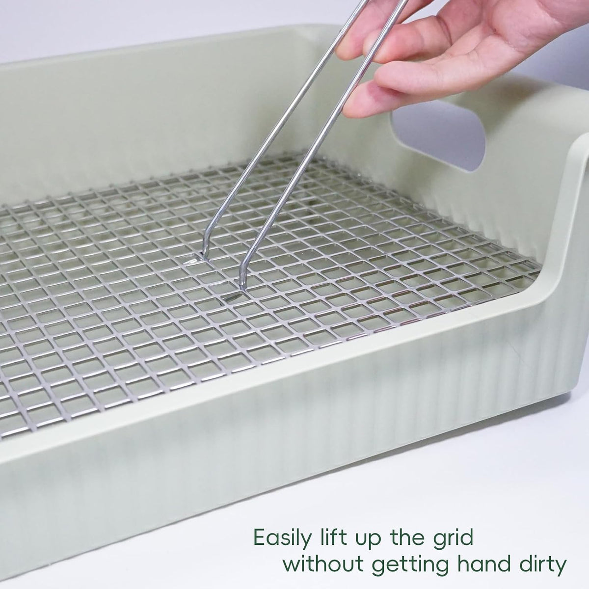 Large Rabbit Litter Box with Widened Stainless Steel Grid, Easy to Clean Guinea Pig Bunny Litter Box for Guinea Pigs Cages,High Back Wall for Small Animals（15×11.2×5.9 in